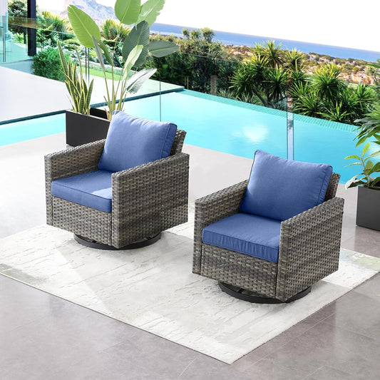 HUMMUH Patio Swivel Chairs Set of 2,PE Wicker Outdoor Rocker Chairs Bistro Set Porch Balcony Furniture with Cushions