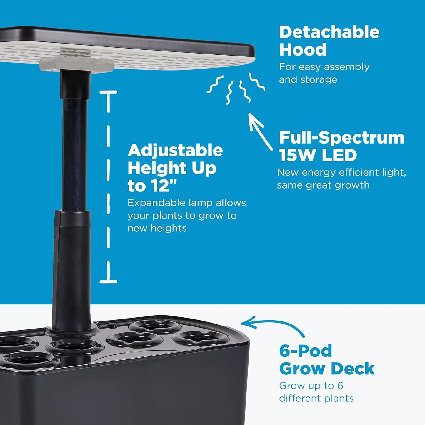 AeroGarden Harvest Lite, Indoor Garden Hydroponic System with LED Grow Light, Holds up to 6 AeroGarden Pods, Black