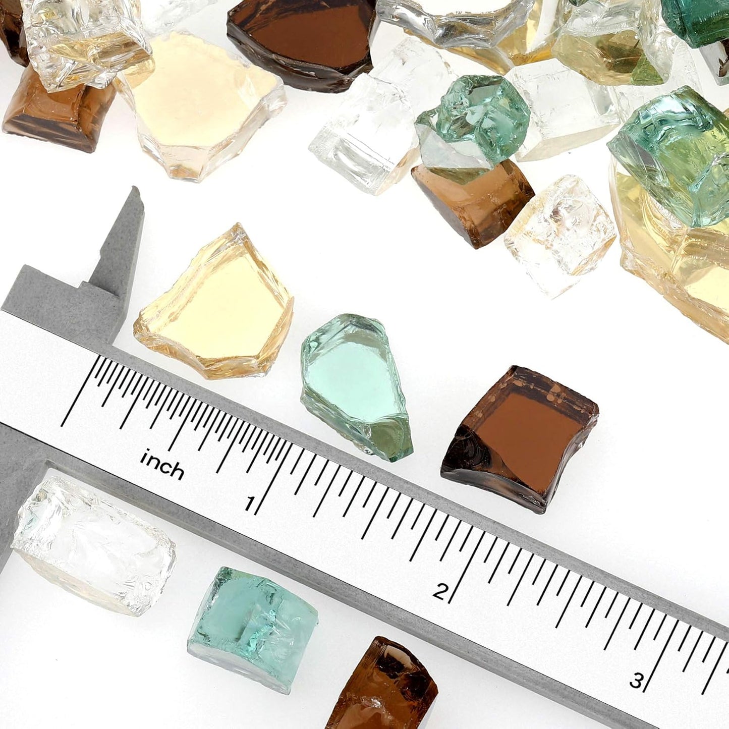 Mr. Fireglass 10 Pounds Blended Fire Glass - 1/2 Inch Mixed Colored High Luster Reflective Tempered Glass Rocks for Fireplace Fire Pit Table Fireplace and Landscaping, Copper+Gold+Light Green