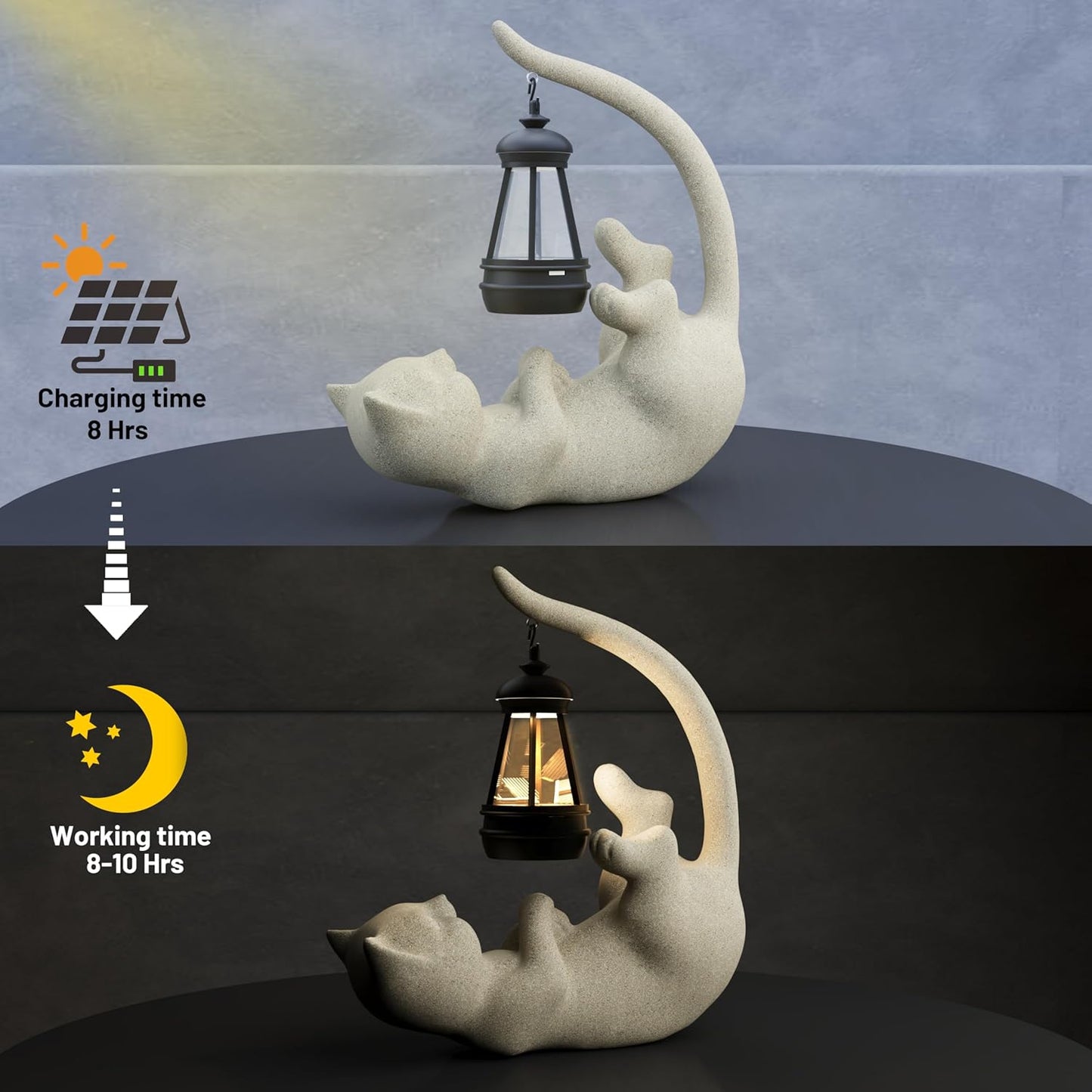 Solar Cat Garden Statue 10 Inch Porch Patio Decor for Outside Yard Decoration Outdoor Unique Housewarming Gardening Birthday Gifts for Cat Lovers Women Grandma