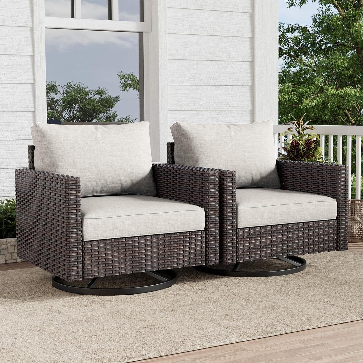 HUMMUH 11 Pieces Outdoor Furniture Set,Outdoor Half-Moon Sectional Couches Swivel Patio Chairs with Ottomans Coffee Table,All Weather PE Wicker Patio Conversation Sets for Garden Porch Backyard
