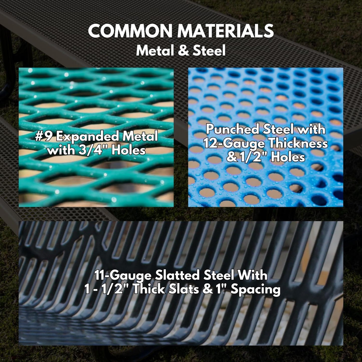 Coated Outdoor Furniture Heavy-Duty Outdoor Bench Thermoplastic Coated, Punched Steel, Commercial-Grade Garden Bench, Made in America (Portable with Back, 6 Ft, Textured Brown)