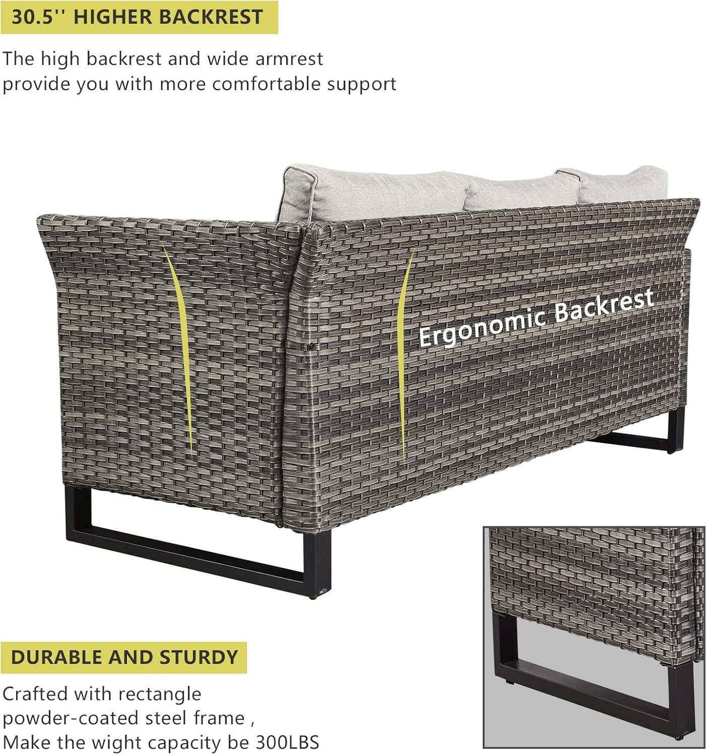 HUMMUH 9 Piece Patio Furniture PE Wicker 6-Seater Outdoor Sectional Sofa Patio Swivel Chairs,Outdoor Chairs with Ottomans Side Table for Porch,Garden,Backyard,Deck