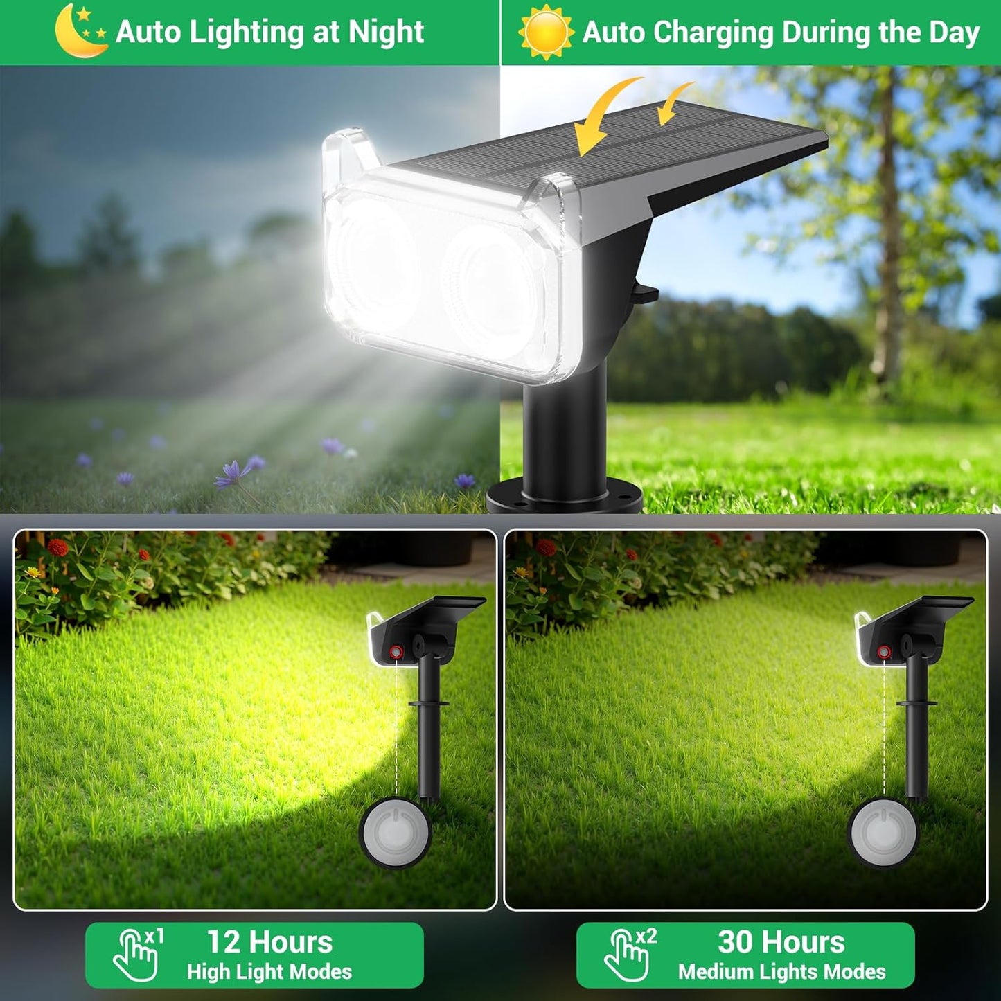 Solar Spot Lights Outdoor for Flag, Tree, Sign, Mailbox, Solar Lights Outdoor Waterproof, Bright Landscape Spotlights, Auto ON/Off, Dusk to Dawn Lighting for Yard Patio Garden Pathway, 4 Pack