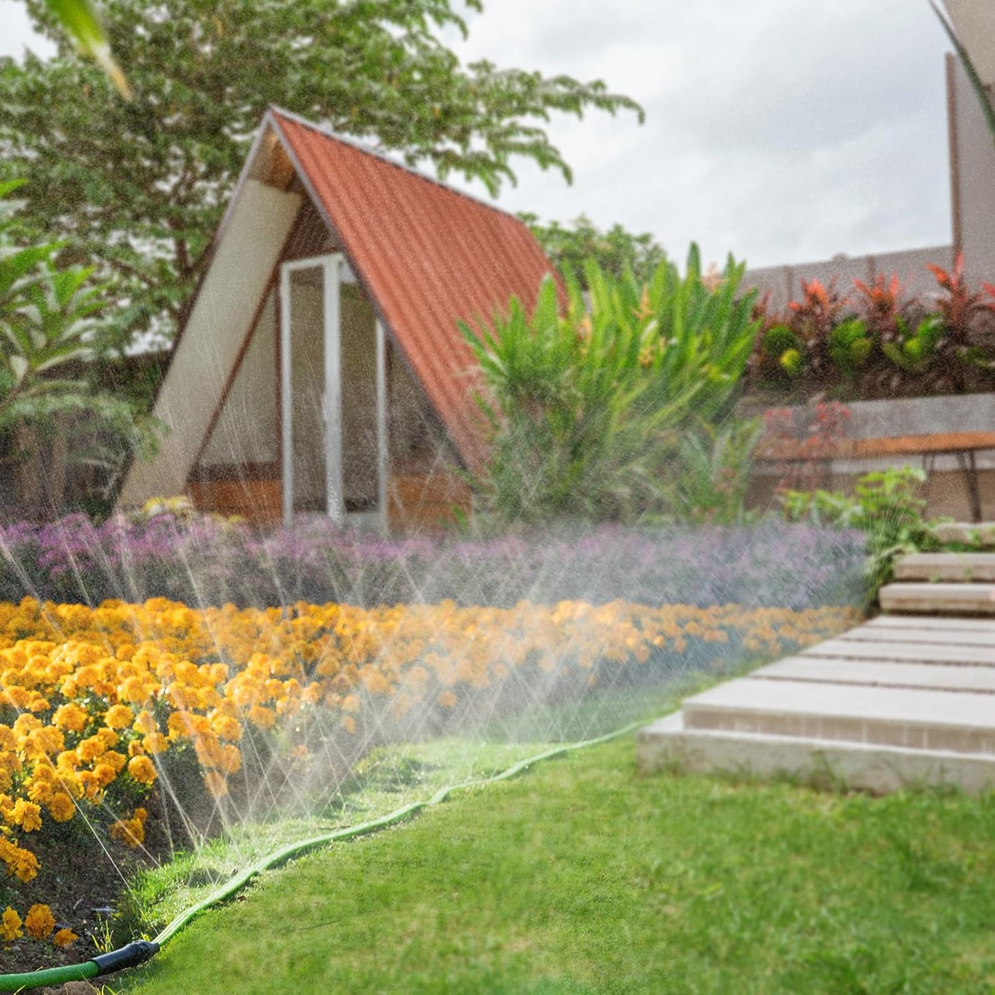 Sprinkler Soaker Hose 75FT, Watering Soaker Hose with Holes, High-Efficiency Sprinklers System for Garden and Lawn with Staples