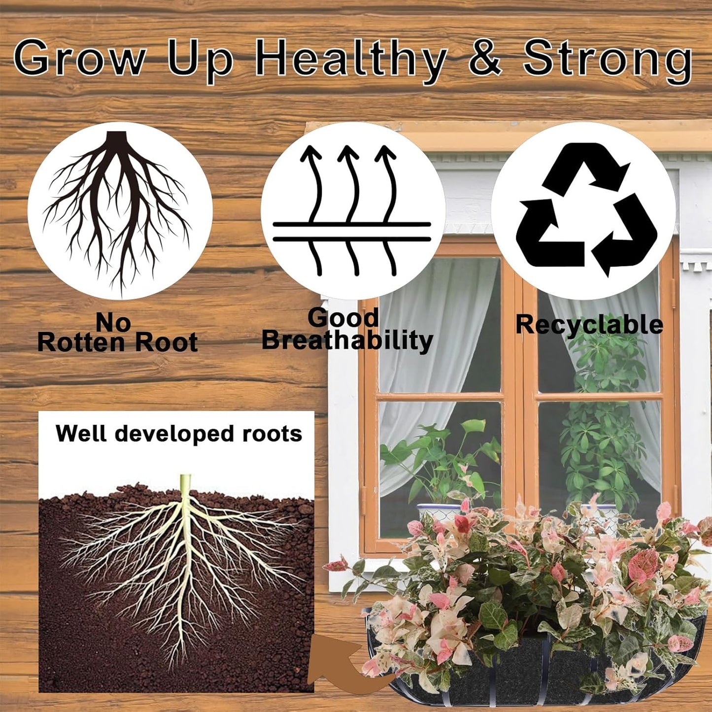 1-Pack 36in Planter Liners - Breathable Felt Hanging Basket and Window Box Liners - Prevent Root Suffocation and Bird Damage - Black