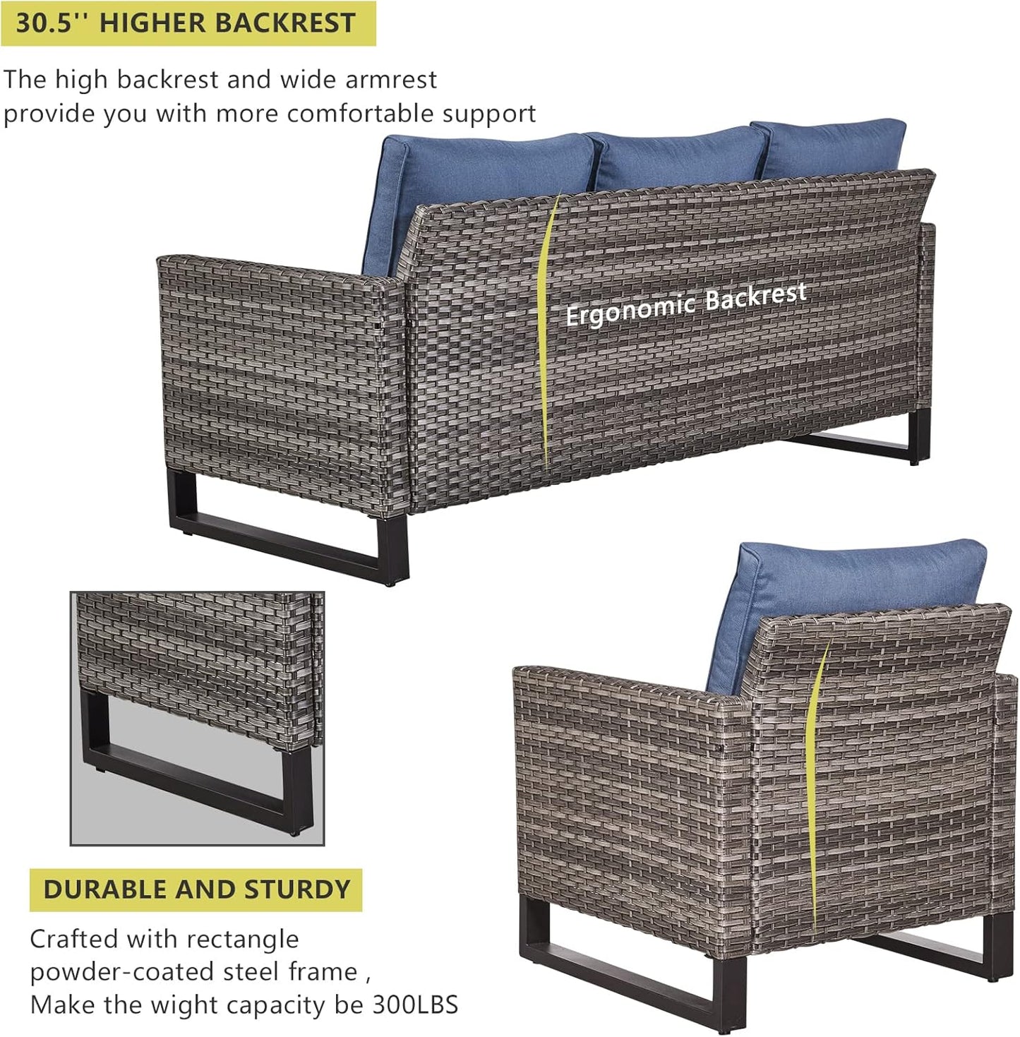 HUMMUH Patio Furniture 10 Piece PE Wicker 6-Seater Outdoor Sectional Sofa Patio Swivel Chairs Outdoor Chairs with Tables for Porch,Garden,Backyard,Deck