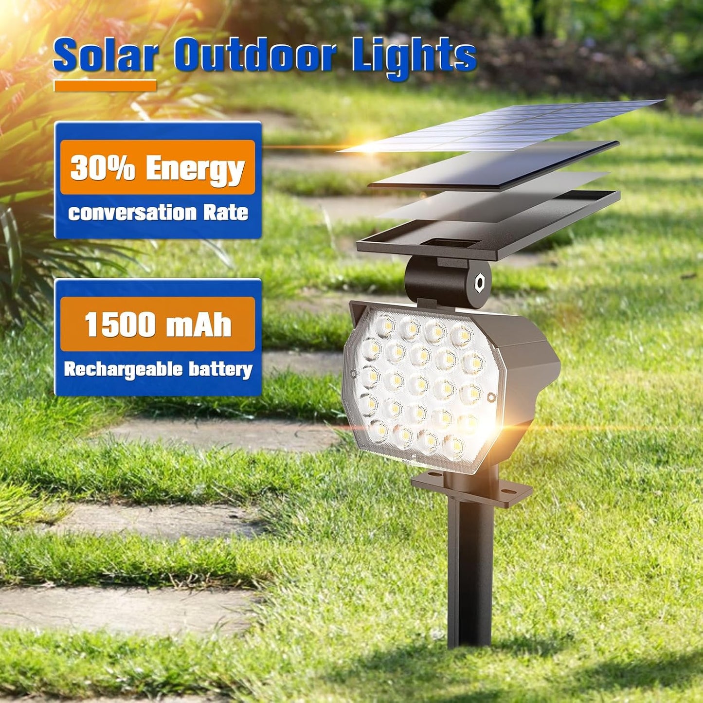APONUO Solar Spot Lights Outdoor Waterproof 8 Pack IP67,23 LED 3 Lighting Modes Solar Landscape Lights Outdoor for Yard Garden Pathway(Warm White)