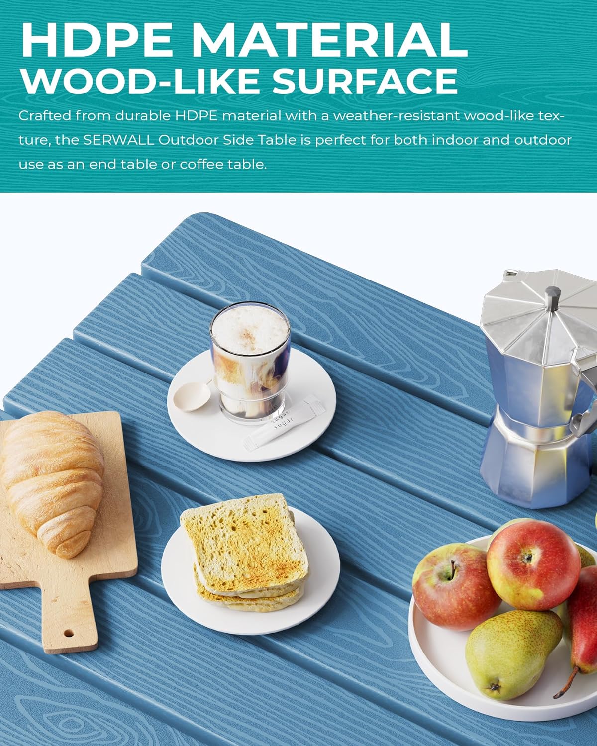 SERWALL Folding Adirondack Side Table, Portable Small Outdoor Table, Weather Resistant Outdoor End Table for Camping and Garden, Navy