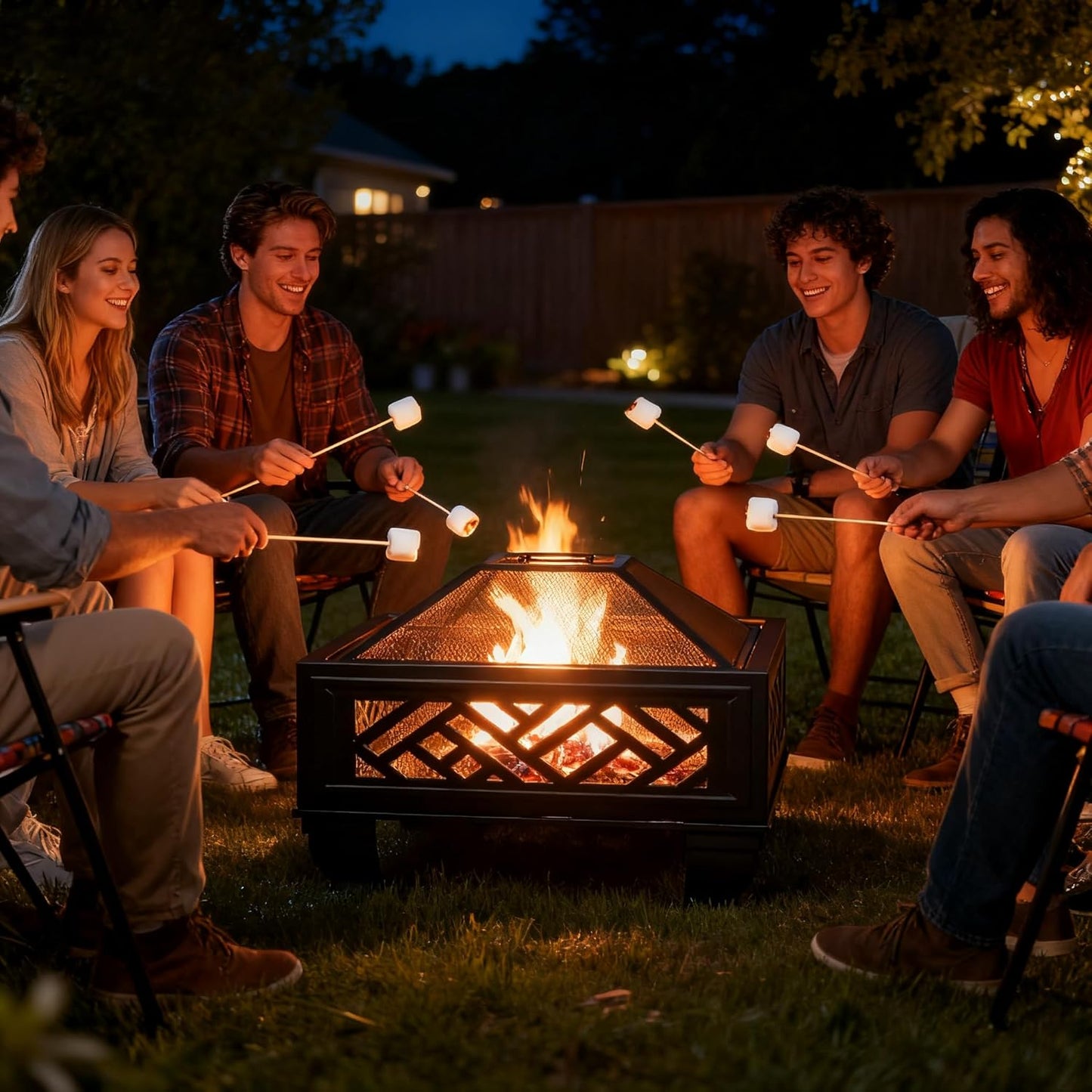 Breezz Update Version 26 Inch Wood Burning Fire Pit with Cooking Grill and Spark Screen, Outdoor Metal Firepit for Patio, Backyard, Bonfire Party, Camping and Garden