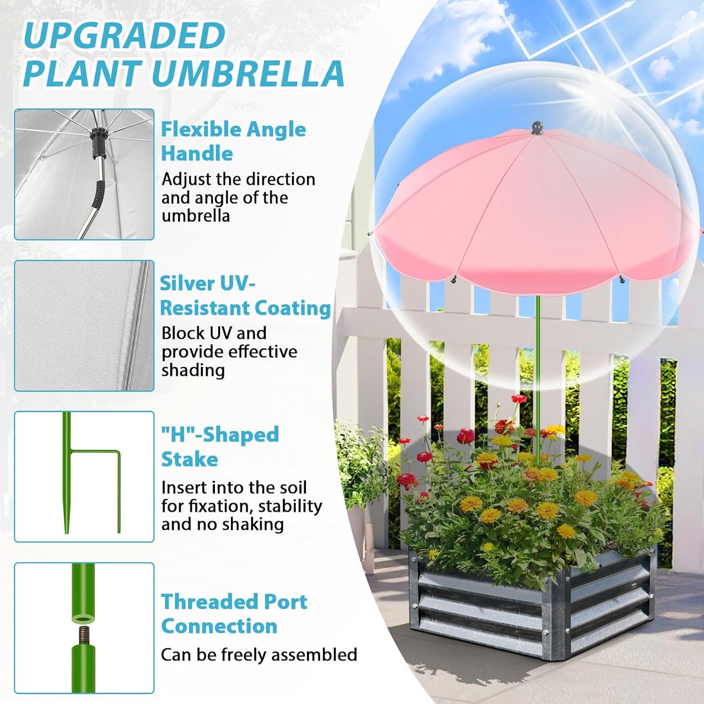 MJZ 2 Pack Plant Umbrellas for Outdoor Plants, 26" Garden Umbrella for Plants with Adjustable Angle, Plant Umbrella Provide Shade for Outdoor Plants Flower Pot Planting Beds (Pink, Blue)
