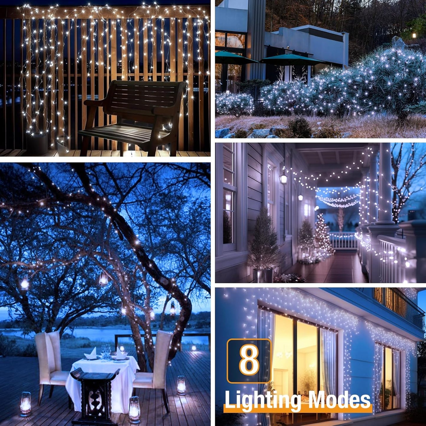 btfarm 8 Pack Solar String Lights Outdoor, Total 640LED 264FT Solar Fairy Lights Waterproof 8 Modes, Copper Wire Twinkle Lights Solar for Outside Garden Patio Tree Xmas Wedding Party Decor, Cool White