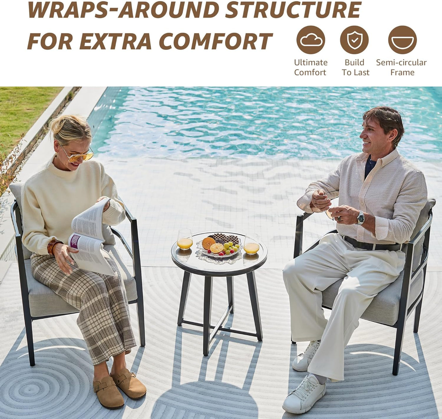 NATURAL EXPRESSIONS Outdoor Patio Furniture Conversation Sets 3 Pieces Patio Lawn Chair Set Porch Chairs with Metal Table for Balcony Yard Garden Lawn Poolside