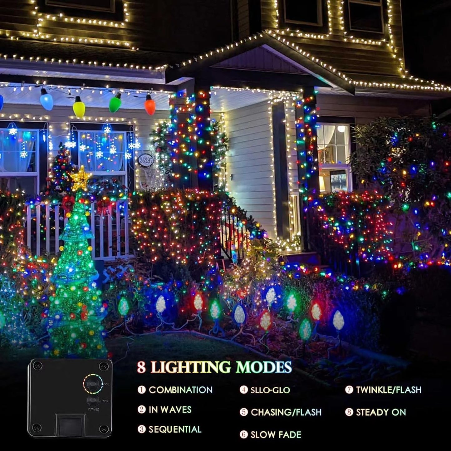 Multicolored Solar String Lights Outdoor Waterproof, 2-Pack Each 72FT 200LED Solar LED Fairy Lights Copper Wire 8 Modes Solar Twinkle Light for Garden Xmas Tree Party Wedding Decorations