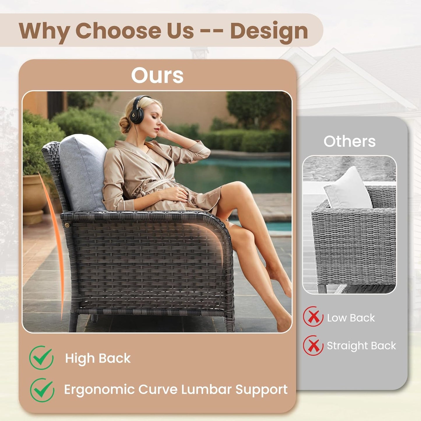 HOOOWOOO Patio Furniture Set,6 Pieces Outdoor Conversation Set,All Weather Wicker Loveseat Sofa Set with High Back Chairs Table,Light Gray