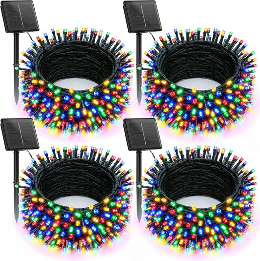 Brightown Solar Christmas Lights Outdoor, 4 Pack Total 184FT 480 LED Solar String Lights Outdoor Waterproof Green Wire with 8 Modes, Solar Fairy Light for Garden Yard Patio Party Decors, Multicolor
