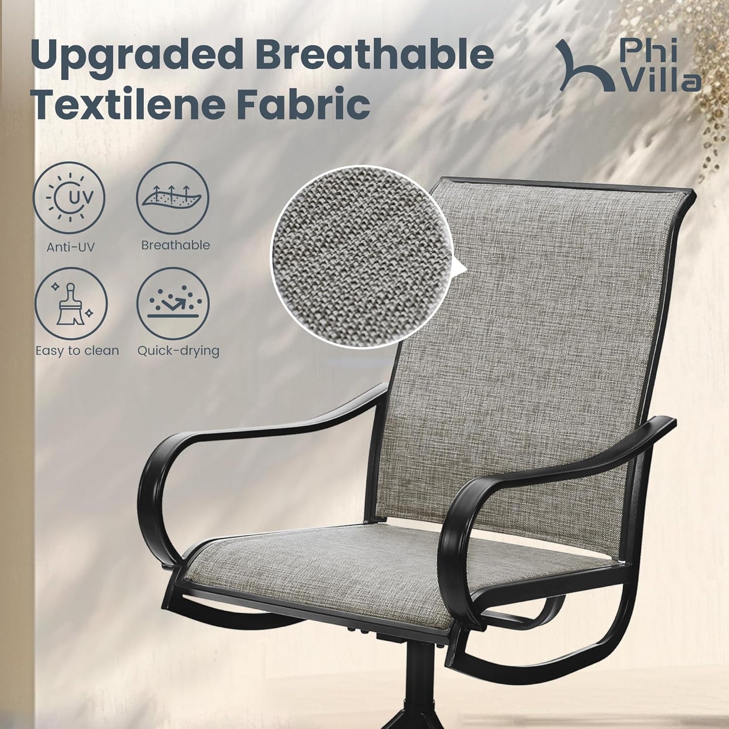 PHI VILLA 7 PCS Patio Dining Set, Rectangle Metal Table with 1.57" Umbrella Hole and 6 High Back Textilene Swivel Chairs, Suitable for All Weather