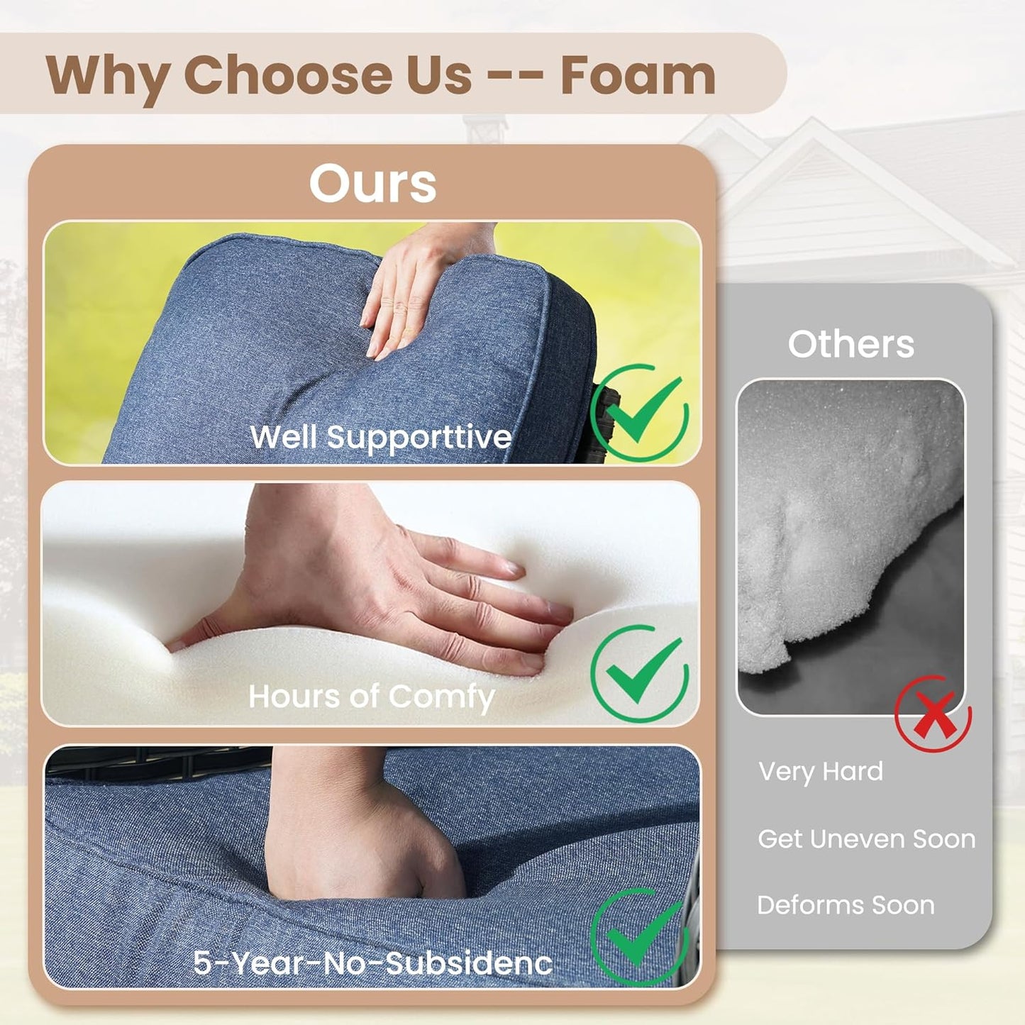 HOOOWOOO Patio Furniture Set,4 Pieces Outdoor Conversation Set,All Weather Wicker Loveseat Sofa Set with High Back Chairs Table,Denim Blue