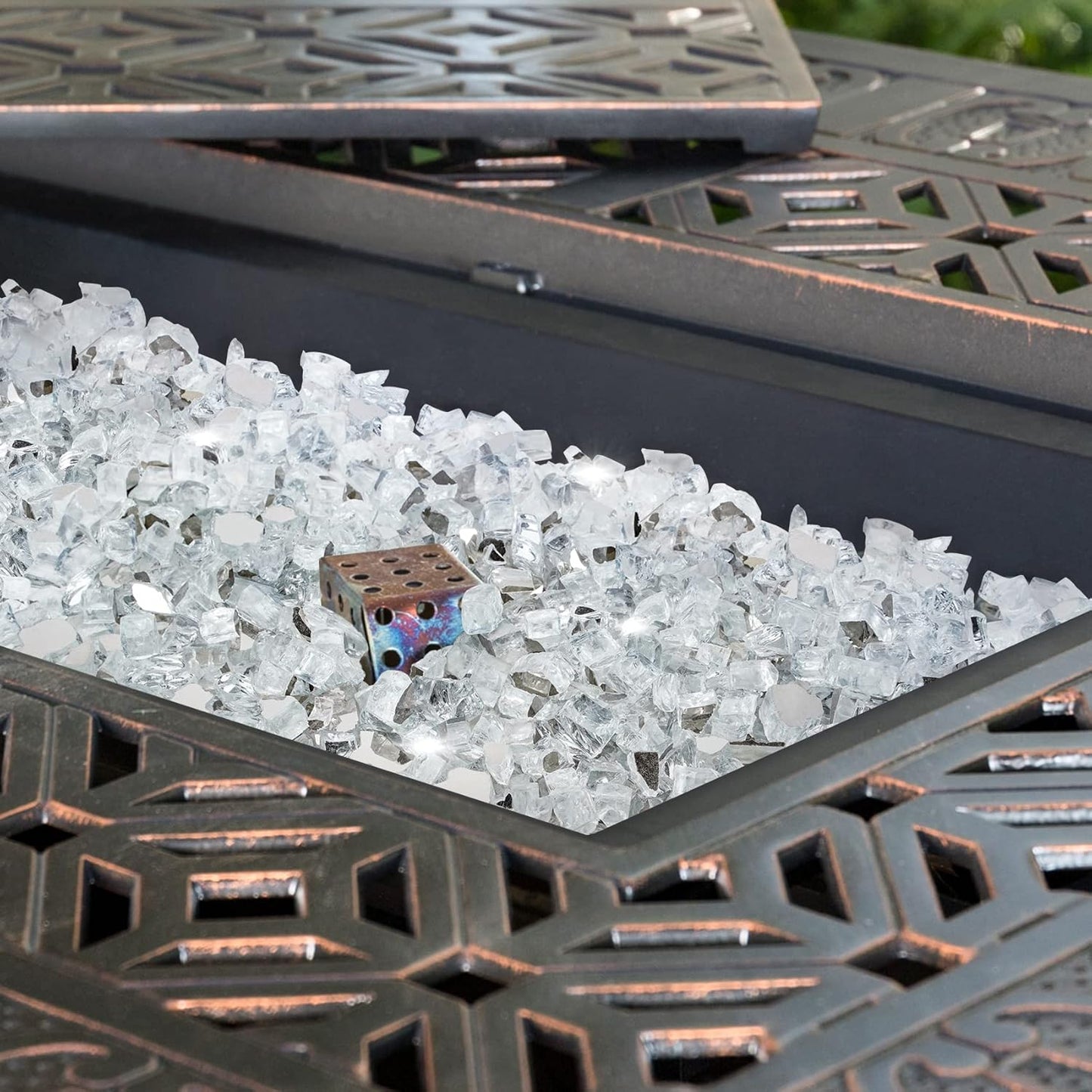Mr. Fireglass 10 Pounds Fire Glass - 1/4 Inch High Luster Reflective Tempered Glass Rocks for Fireplace Fire Pit Table and Landscaping, Platinum