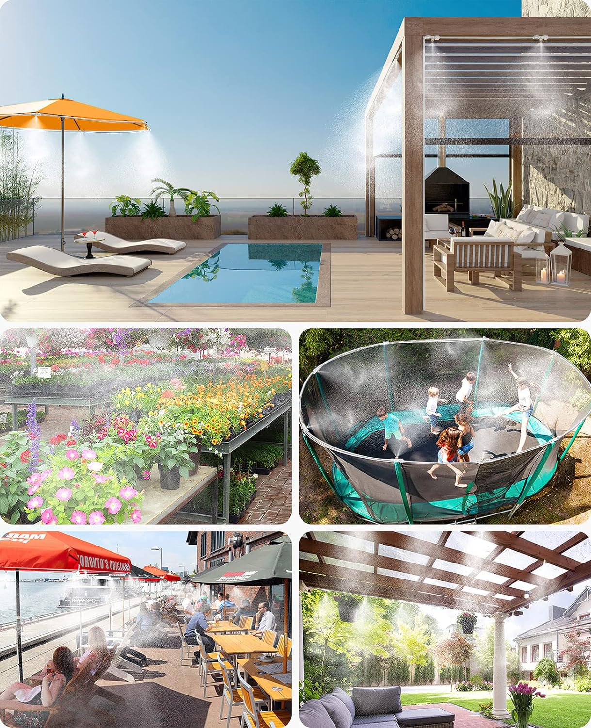 homenote Misting Cooling System, 92FT (28M) Misting Line + 26 Brass Mist Nozzles + Brass Adapter(3/4") Misters for Outside Patio Cooling Garden Greenhouse Watering