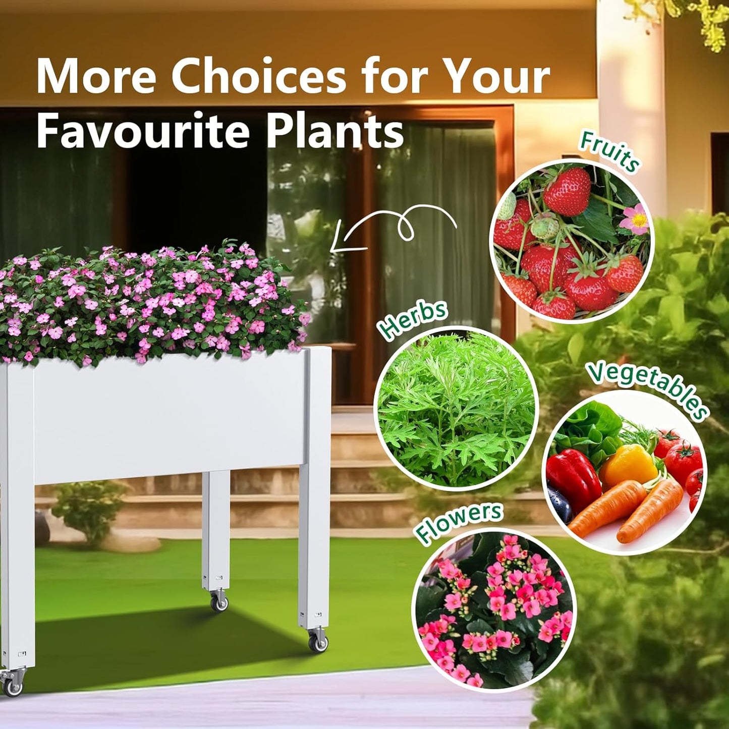 Horticulture Raised Garden Bed with Legs, Divisible Raised Resin Planter Box for Backyard, Patio, Balcony, with 4 Legs, 4 Swivel Lockable Wheels(Ashen,30.04 * 17.72 * 28.9)