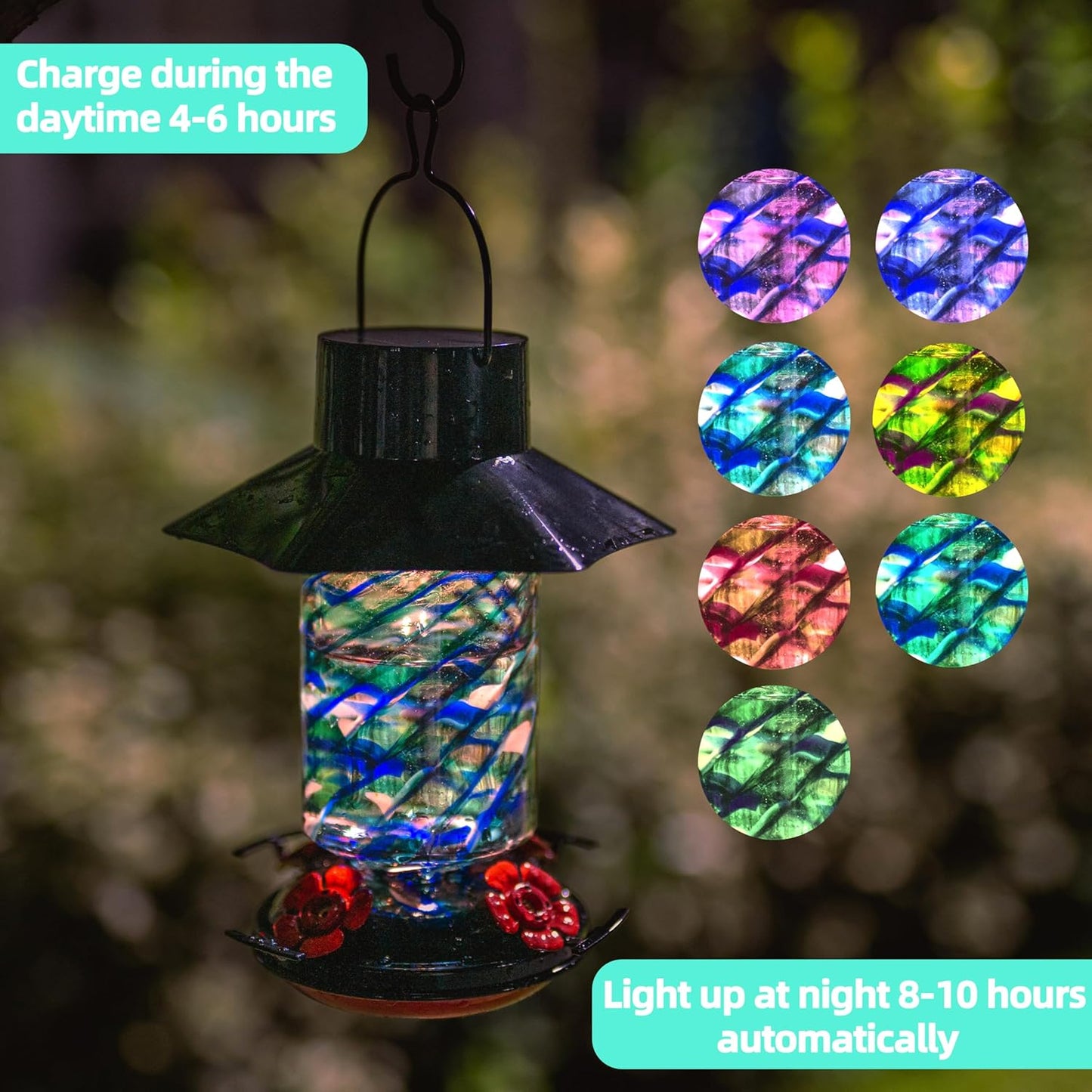 Muse Garden Gifts for Women Solar Hummingbird Feeders for Outdoors Hanging Ant and Bee Proof, Hand Blown Glass Lantern Garden Decor, Moms Birthday Unique, 28oz, Blue Mermaid