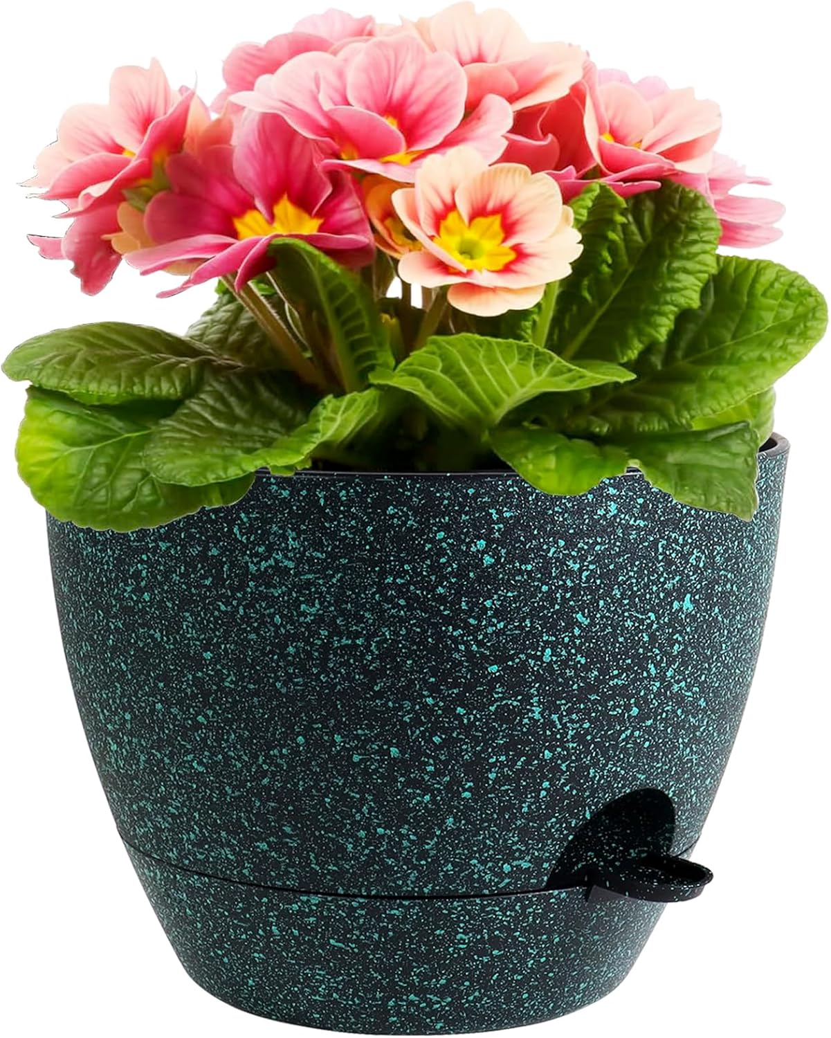 12 inch Large Self Watering Pots for Indoor Outdoor Plants, Flower Plant Pots with Mesh Drainage Holes for Garden House Plants, Plastic Planters for Home Plants, Black with Green Speckles