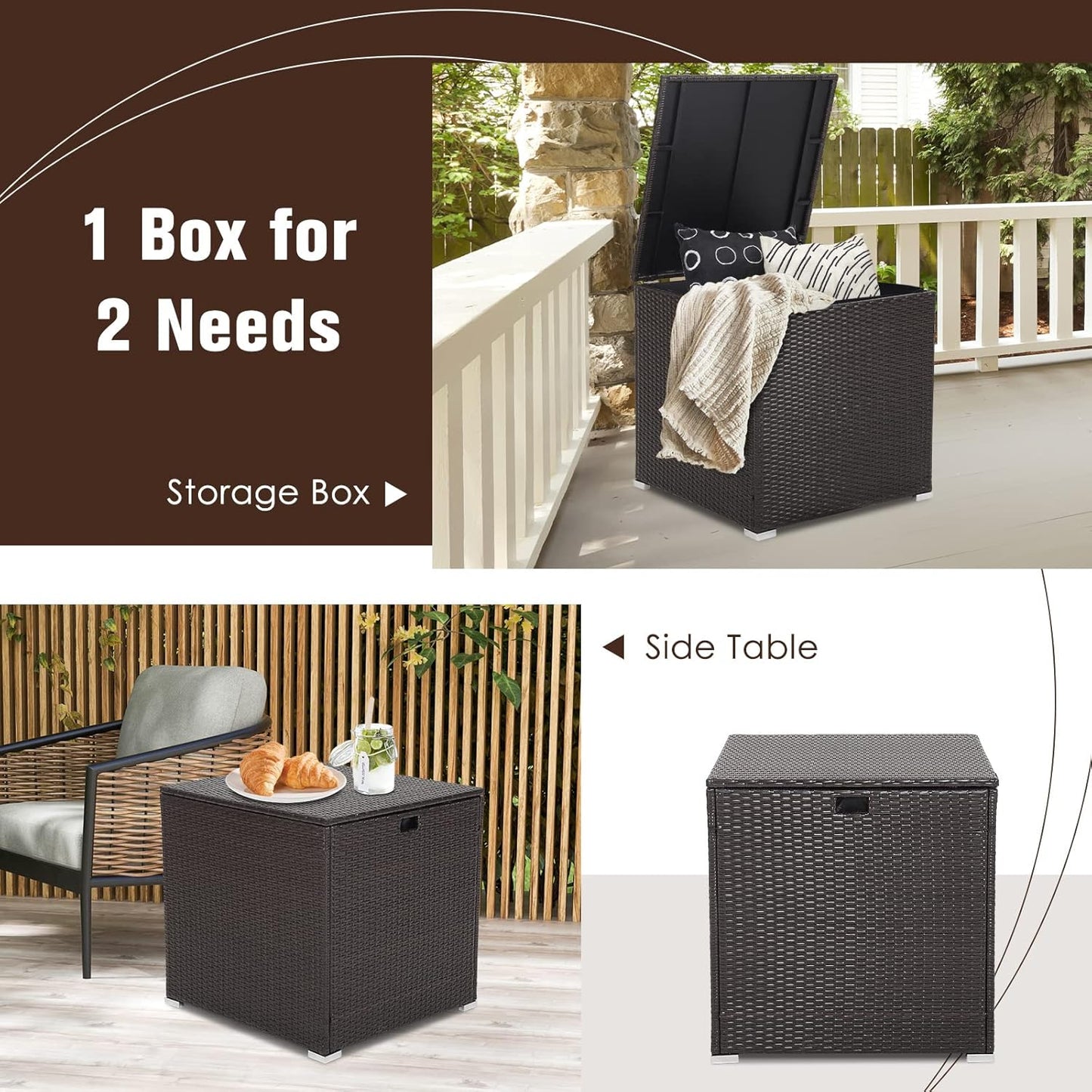 RELAX4LIFE Outdoor Storage Box 72-Gallon - Outside Wicker Storage Bin with Waterproof Zippered Liner, Gas Strut, Package Delivery Boxes for Outside, Accessories, Garden Tools Storage Deck Box