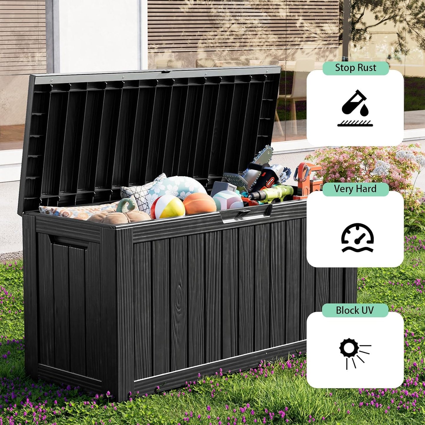 80 Gallon Outdoor Storage Box – Waterproof Deck Box for Garden & Patio,Black