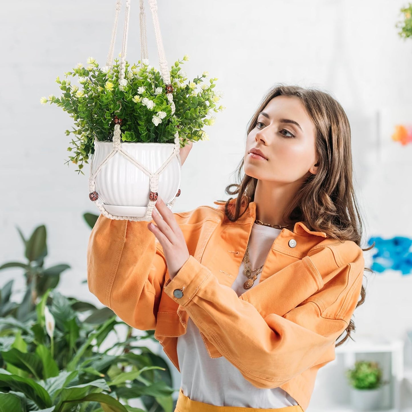 YIBOT 3 Pack Macrame Plant Hanger Indoor Hanging Planter Basket with 3 Hooks Flower Pot Holder No Tassels for Boho Home Decor 35"/29"/23"