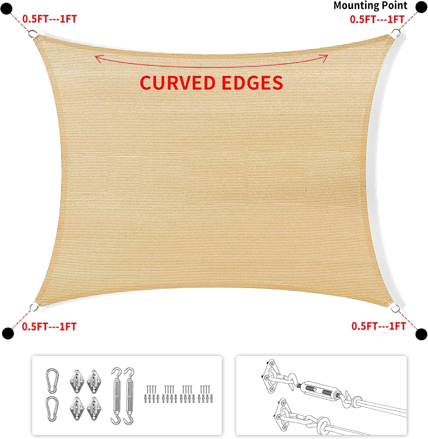 10' x 19' Beige Rectangle Sun Shade Sail SSP1212 Canopy Durable Fabric UV Block Awning,We Make Custom Orders