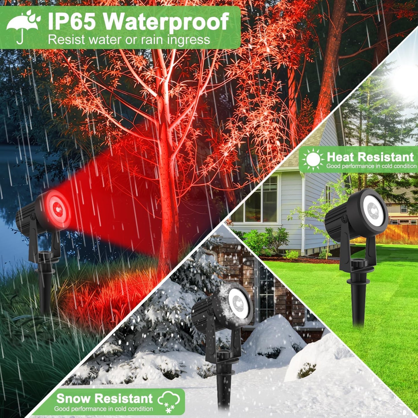 RGB Solar Spot Lights Outdoor 4Pack Color Changing Landscape Lighting IP65 Waterproof Auto Dusk to Dawn SpotLights Christmas Decorative Lighting for Garden Yard Pathway