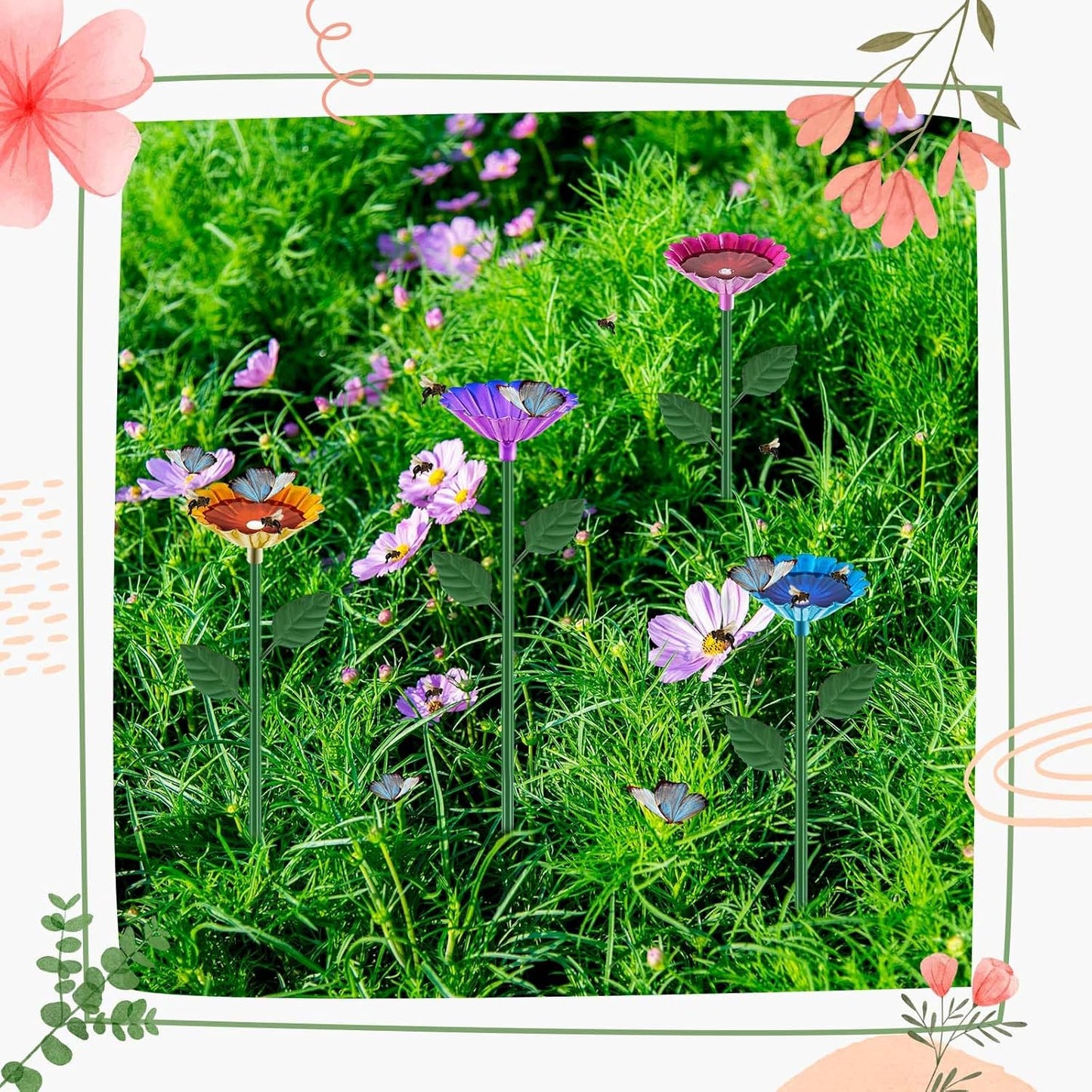 Tandefio 8 Pcs Bee Watering Station 25 x 2.6 Inch Metal Vivid Flower Bee Water Feeder for Garden Butterfly Feeders for Outdoors Colorful Butterfly Bath Bowl for Bird Thirsty Pollinators Outside Yard