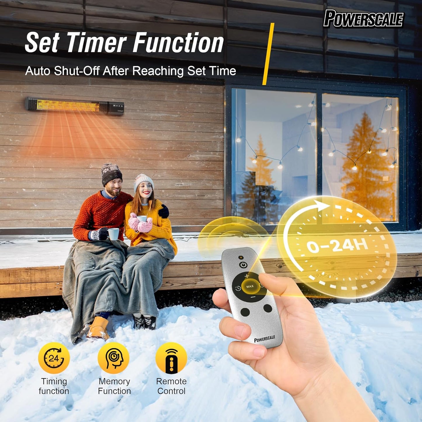 Outdoor Heaters for Patio Electric, 1500W Infrared Heater with Remote, IP65 Waterproof Outdoor Electric Heater for Porch, Garage & Backyard