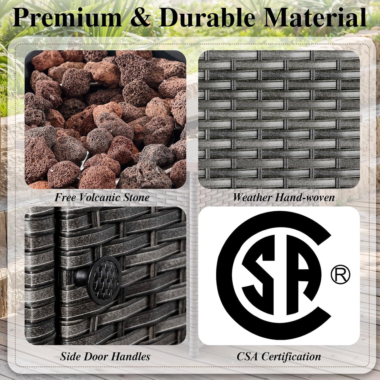 HUMMUH 8 Piece Patio Furniture with Fire Pit,PE Wicker Outdoor Conversation Sets-6-Seater Sofa,Patio Swivel Chairs Outdoor Chairs, Propane Fire Pit,Side Table for Porch,Garden,Backyard