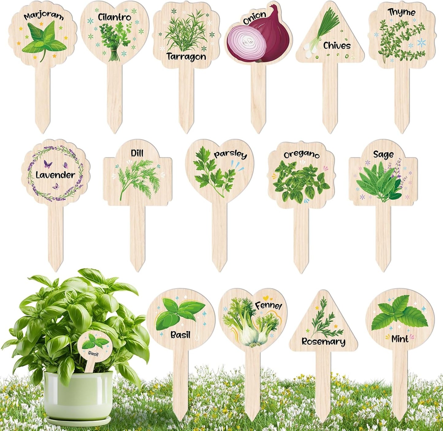 Plant Label Signs- 15PACK Herb Garden Markers, Plant Labels for Outdoor Garden Waterproof, Plant Tags with Names, Indoor Patio Tags for Succulent Flowers Greenery Seedling