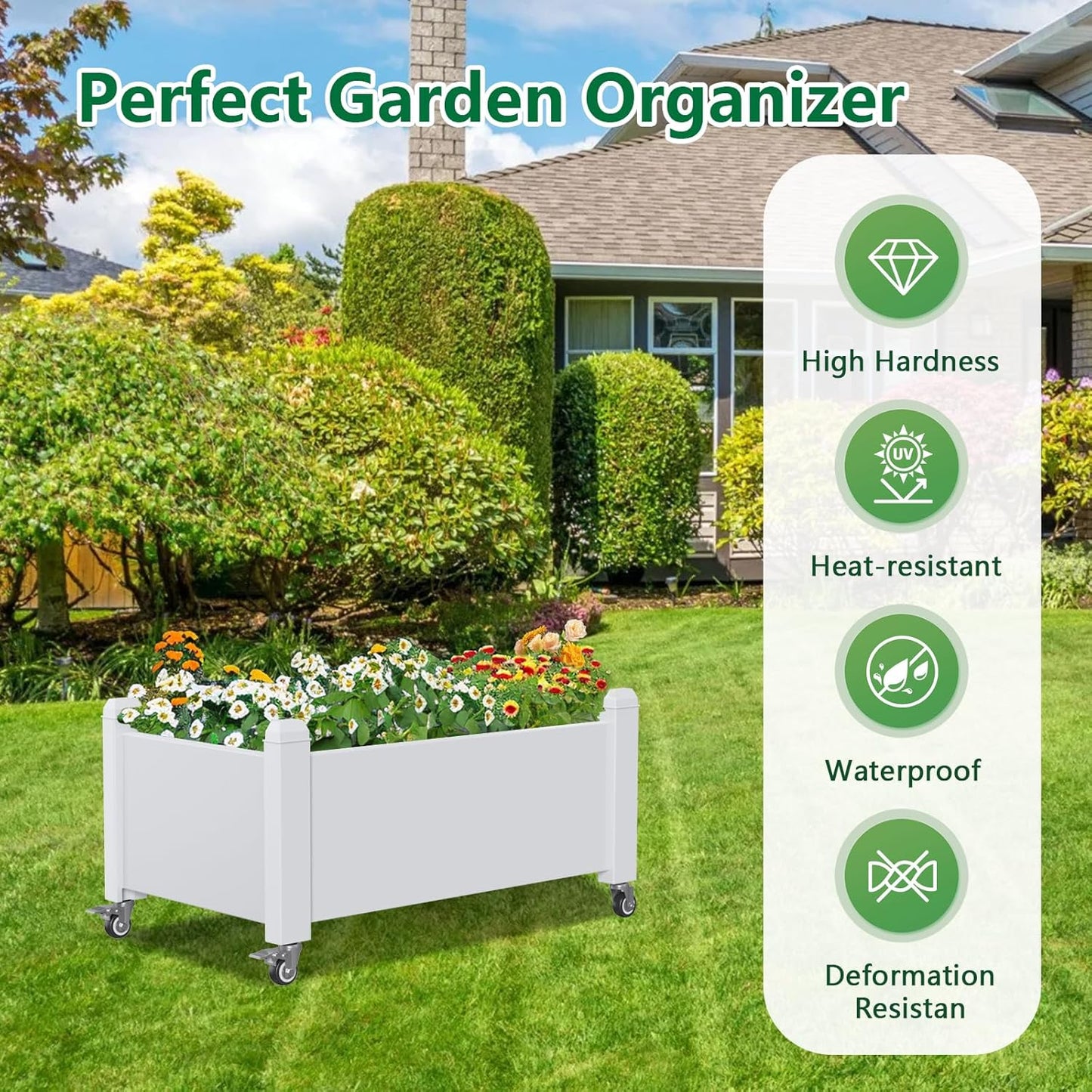 Horticulture Garden Bed with Legs, Divisible Resin Planter Box for Backyard, Patio, Balcony, with 4 Legs, 4 Swivel Lockable Wheels(Ashen,30.04 * 17.72 * 17.56)