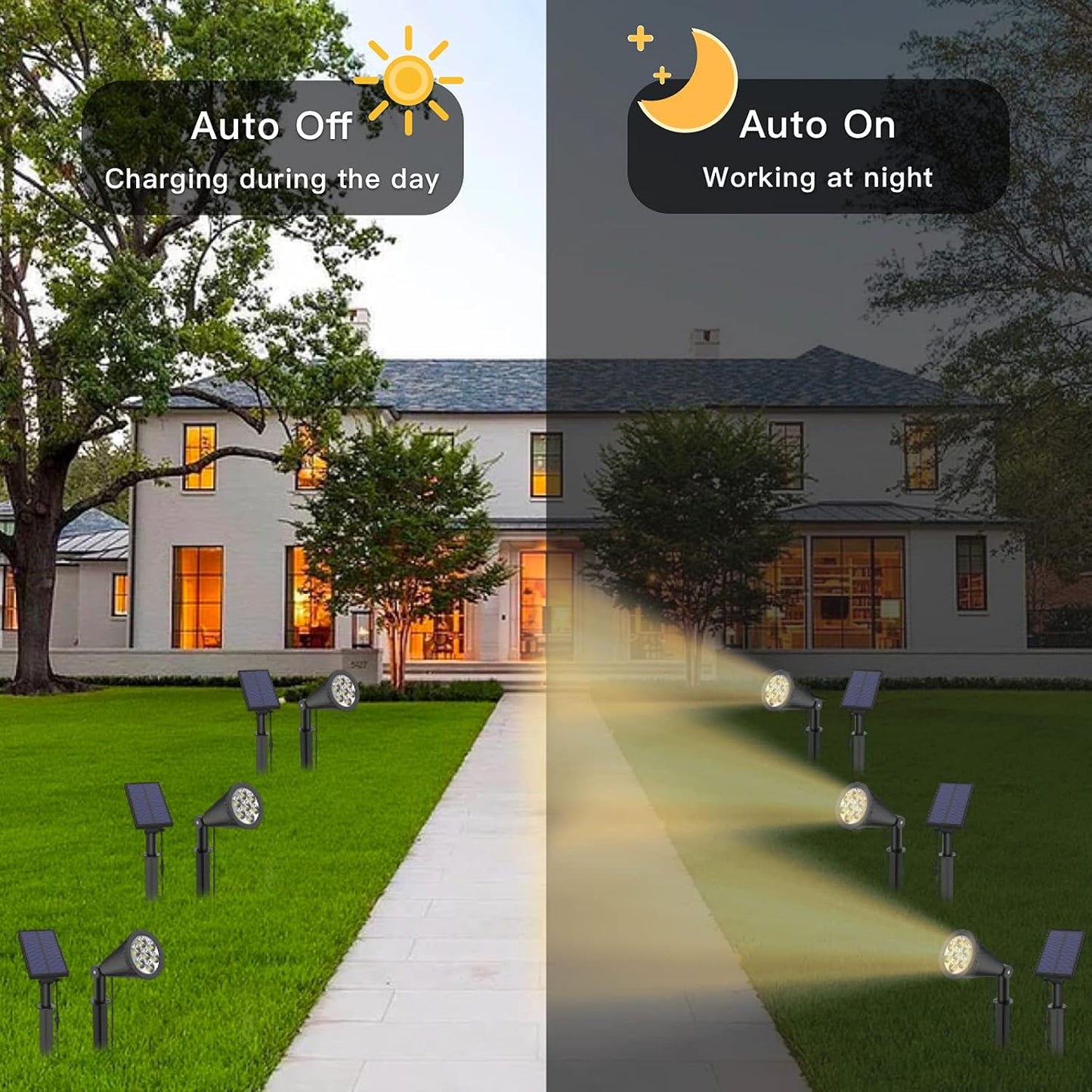 MEIHONG Solar Spot Lights Outdoor, Warm White LED Landscape Lamp Dusk to Dawn, 2-in-1 Solar Spotlight for Trees Lights for Garden Porch Walkway Patio (4 Pack)