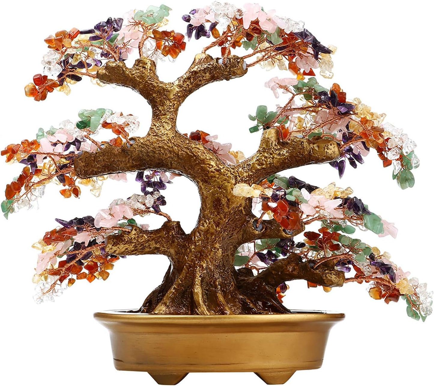 Feng Shui Money Tree Large Pine Tree Style Crystal Quartz Lucky Tree Gem Tree for Office Home Feng Shui Decoration for Wealth/Fortune and Luck (Multicolored)