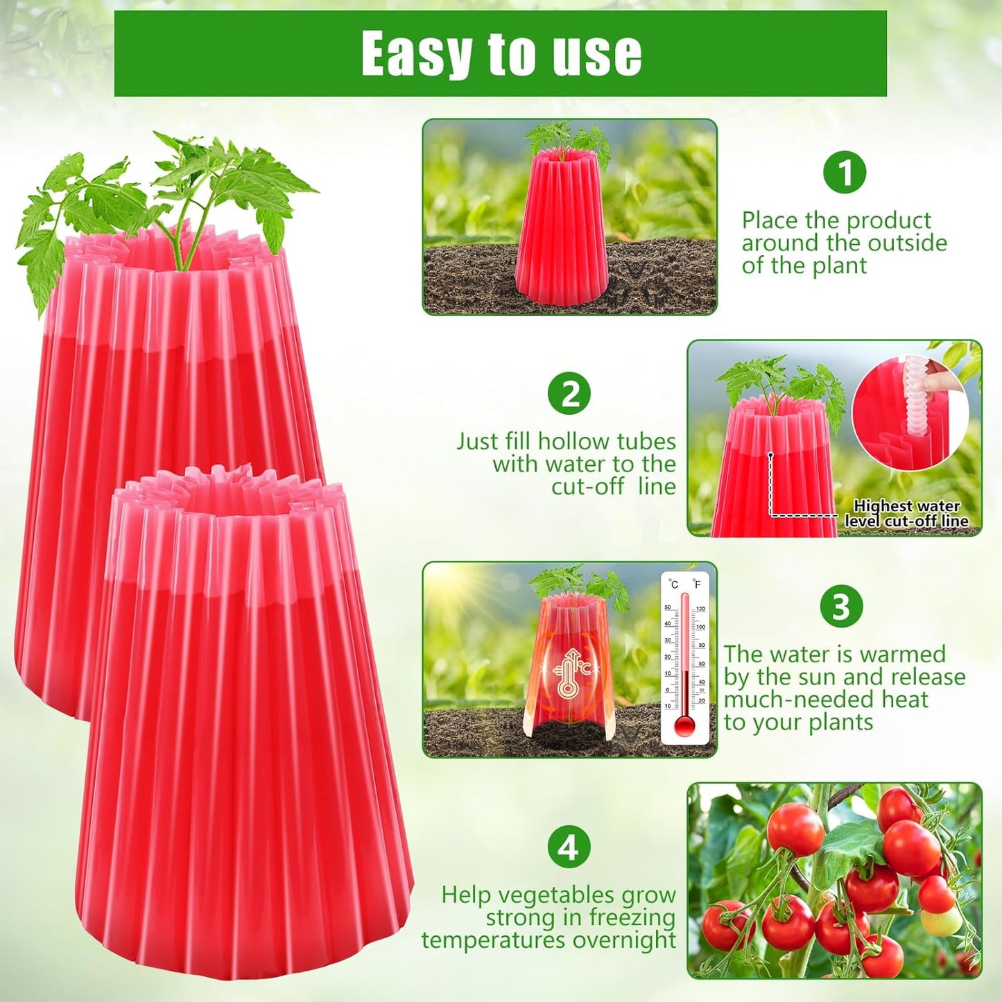 MJZ 10 Pack Walls of Water Plant Protectors, 18.3 x 18.3 Inch Reusable Wall of Water for Tomato Plants, Early Season Insulated Plant Protector Freeze Protection, Plant Covers for Winter Cold Weather