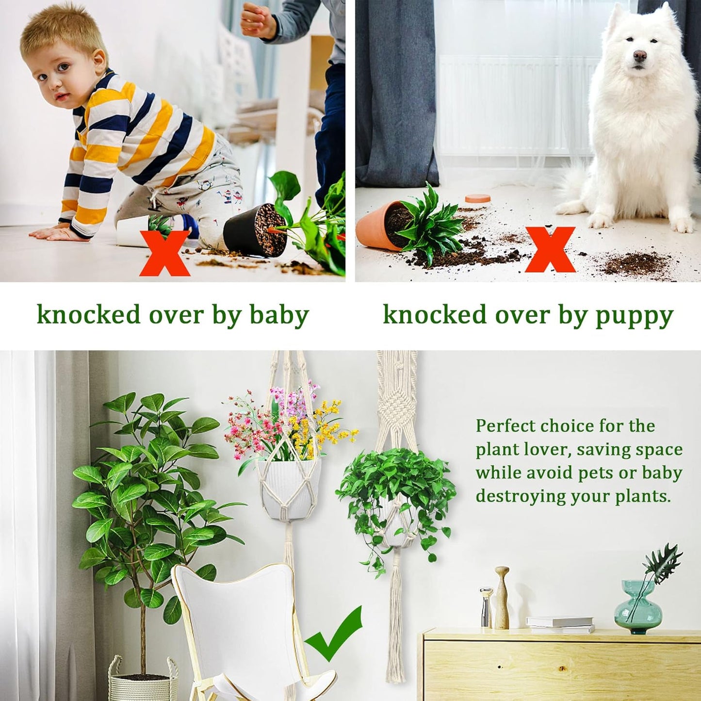 IGaiety Macrame Plant Hanger,7 Pack Plant Hanger Indoor Hanging Planters with 7Pcs Ceiling and S Hooks-Handmade Macromay Plant Hangers Outdoor Macrame Plant Holder for Boho Home Decor