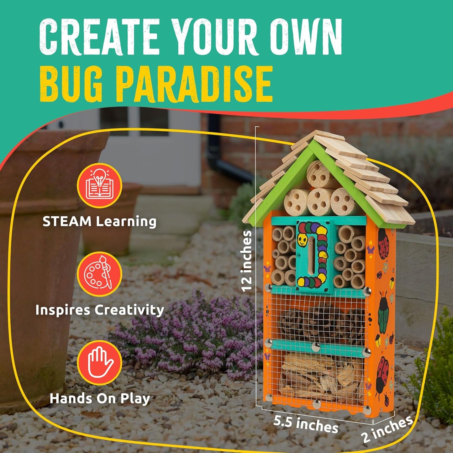 Premium Bug Hotel Kit, DIY Cedar Wood Craft for Building Bee, Ladybug, or Butterfly Houses, Educational Kit for Kids, Parents and Teachers