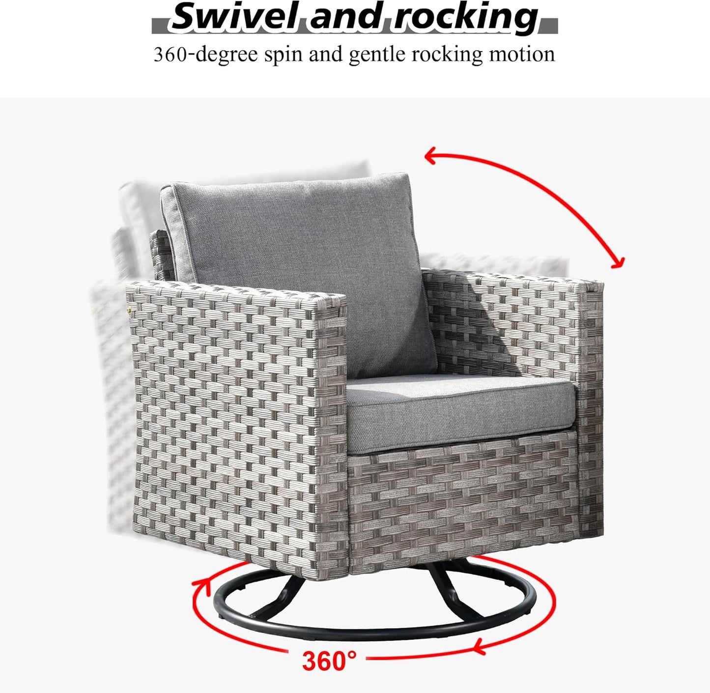 HOOOWOOO 9 Piece Modular Patio Outdoor Sectional Furniture Set with Swivel Rocking Chairs,Wicker Conversation Sofa Set,Outside Couch Set with Wide Arm(Dark Grey)