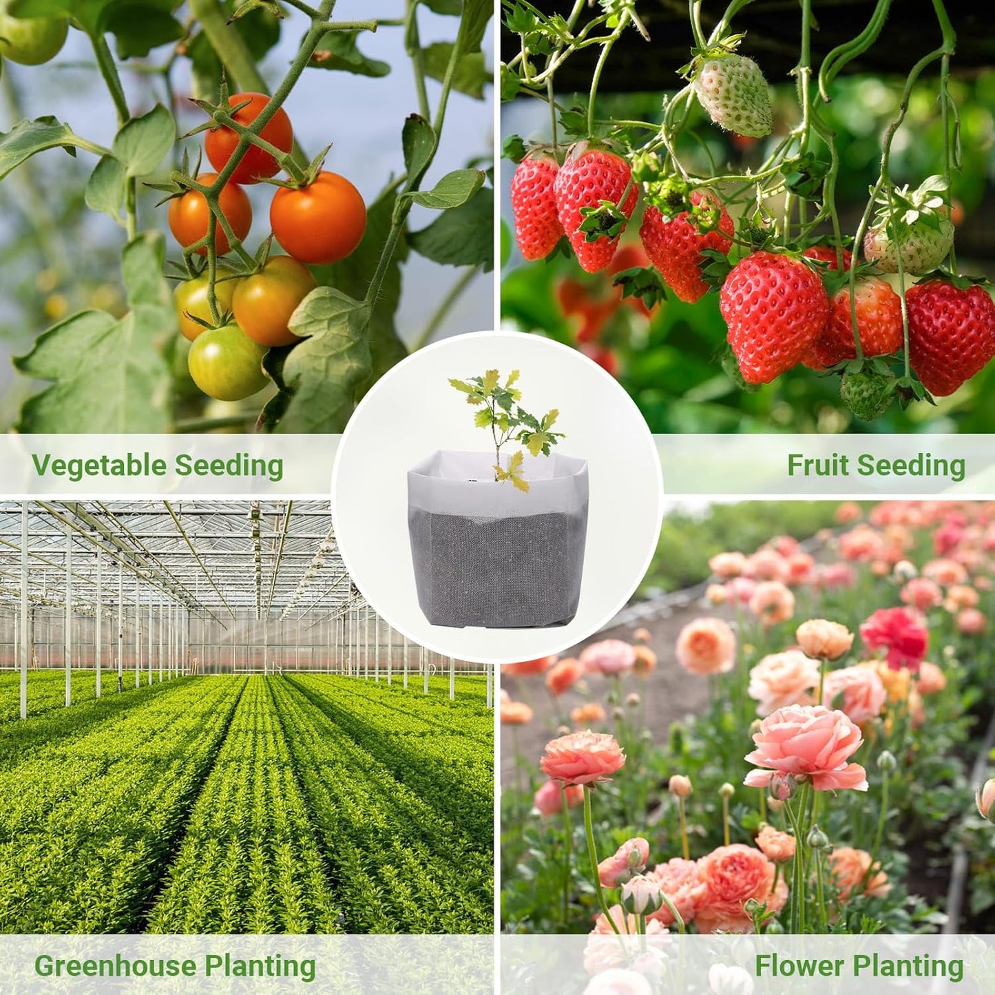 GREANER Biodegradable Plant Pots, 15.7"x14.2" Non-Woven Seedling Nursery Bags, 20-Pack Durable Garden Bags for Vegetable, Flower, Plant Grow