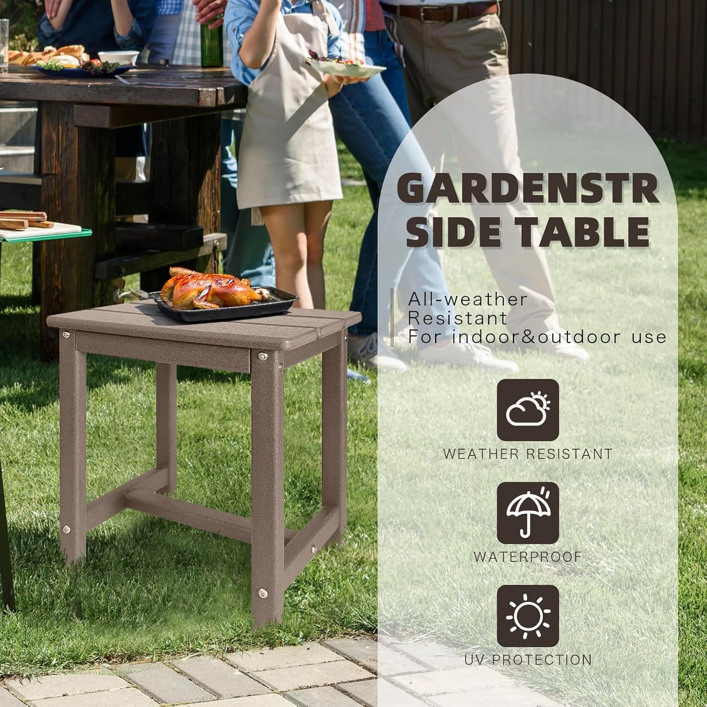 Adirondack Square Side Table,one-Tier Outdoor end Table, Patio Side Table for Pool,Porch,Backyard,Relaxing Companion (Teak)