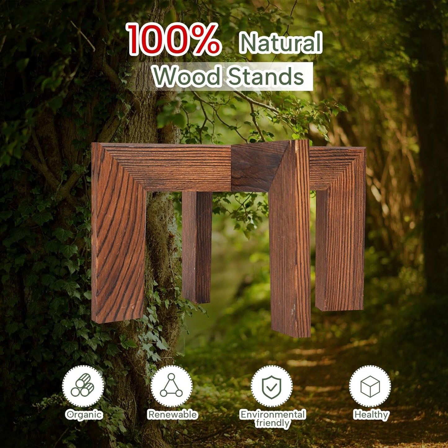 HPC DECOR 2 Pack Wood Plant Stand-Mid Century Modern Planter Stands-Wooden Flower Pot Stands Riser,Low Short Plant Stands Indoor-Modern Minimalist Wooden Stool for Plant Pot Holder, Fit 5-15 Inch Pot.