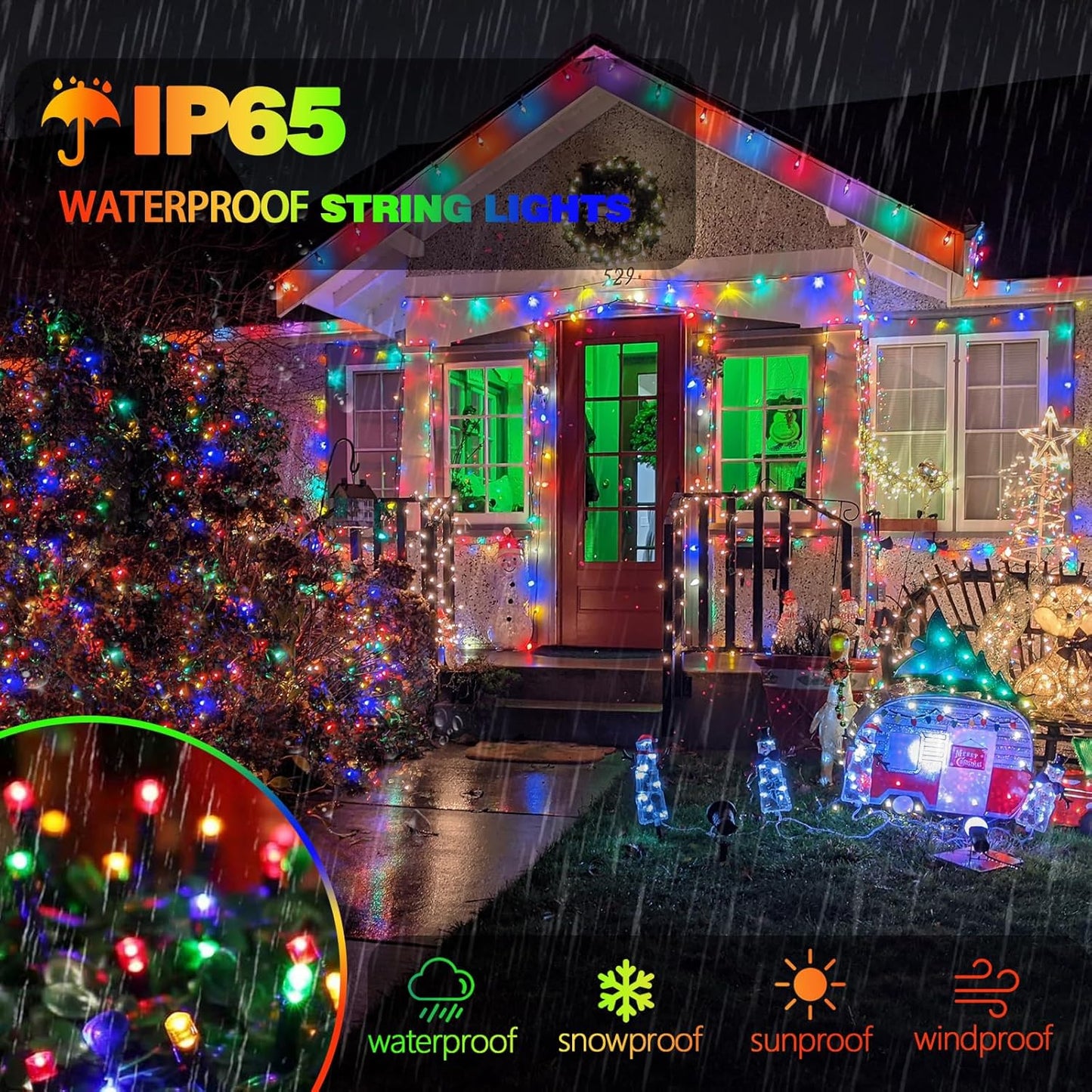 Solar Christmas Lights, 2 Pack Super Bright 90FT 160 LED Solar String Lights, 8 Lighting Modes Outdoor Waterproof Green Wire Twinkle Light for Xmas Garden Decorations (Multi-Colored)