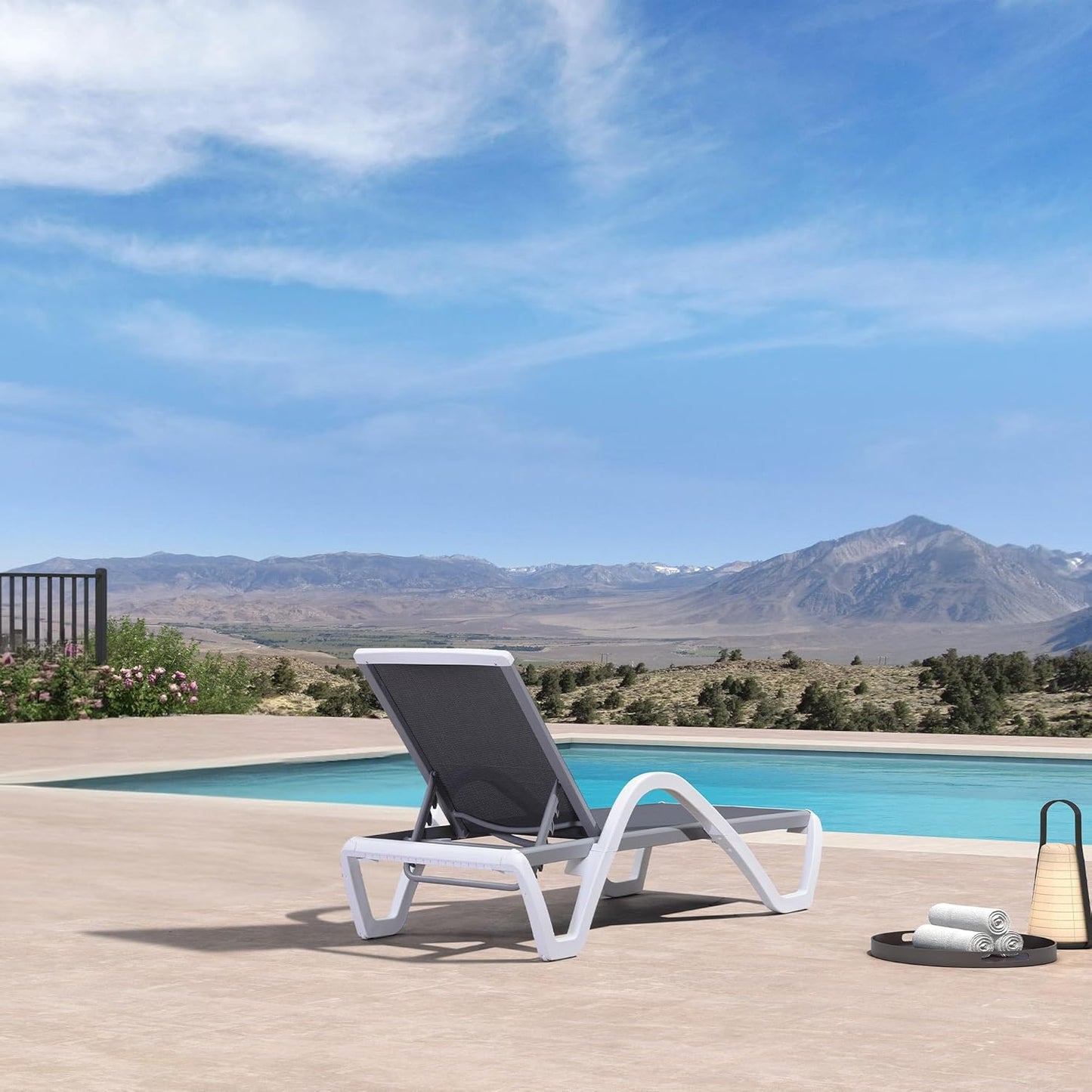 PURPLE LEAF Patio Chaise Lounge Chair Outdoor Plastic Textilene Sun Bathing Recliner Tanning Pool Lounger with 6 Adjustable Position for Outside Beach in-Pool Lawn Poolside, Gray