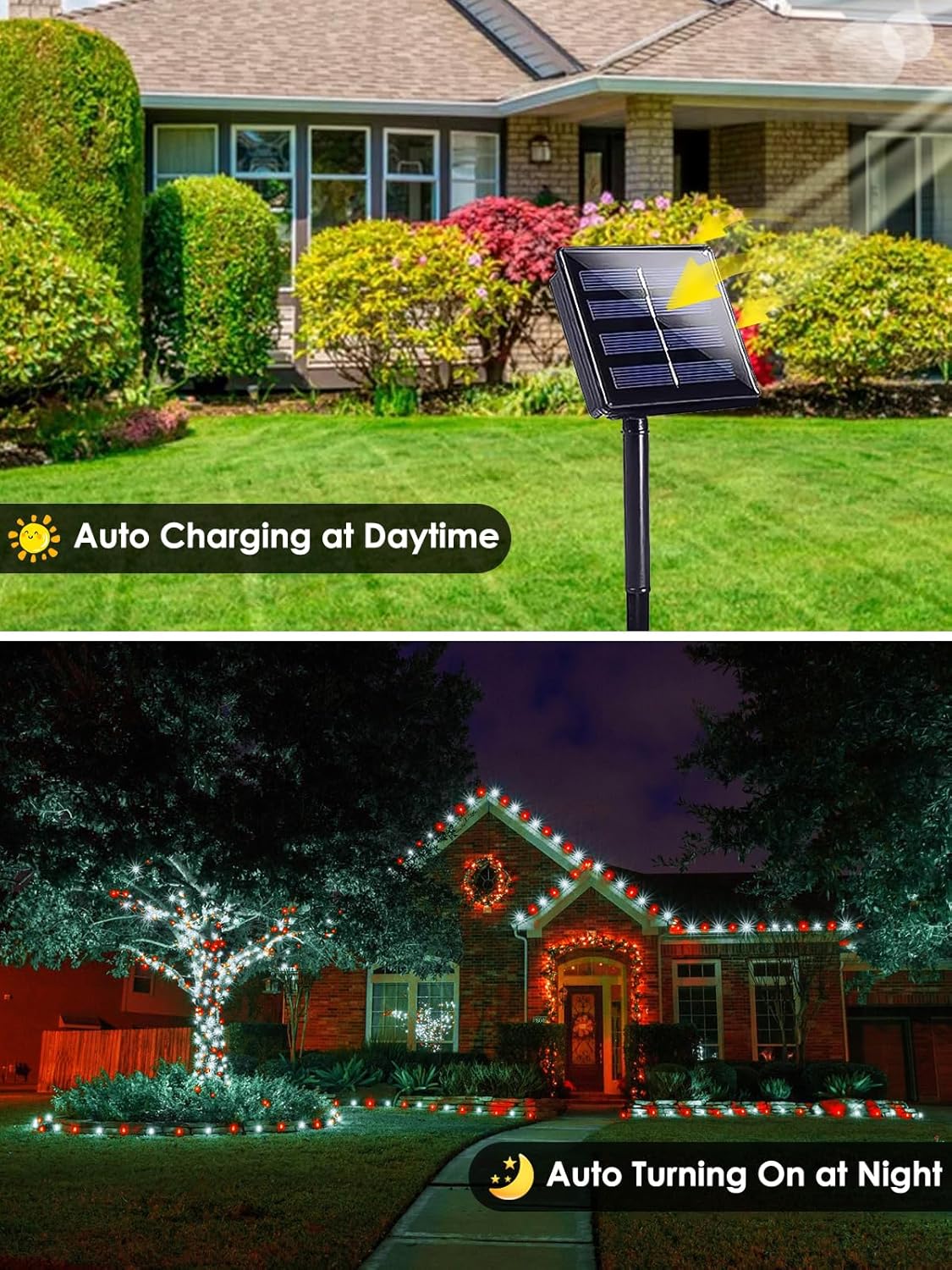 4-pack Red and White Solar Christmas Lights Outdoor Waterproof, 400LED 132FT Solar Powered LED String Lights Green Wire with 8 Modes Solar Fairy Lights for Xmas Tree Party Wedding Garden Fence Decor