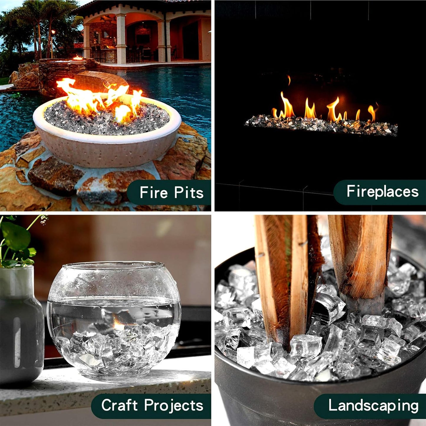 Mr. Fireglass 10 Pounds Fire Glass - 1/2 Inch High Luster Reflective Tempered Glass Rocks for Fireplace Fire Pit Table and Landscaping, Platinum